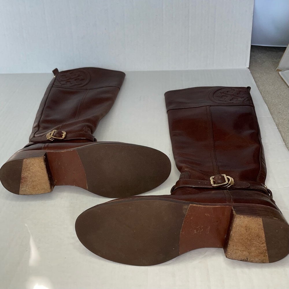 EUC Tory Burch Marlene leather tall riding brown logo boots - Picture 8 of 8